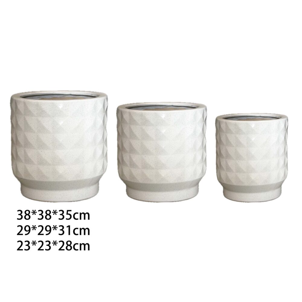 Ceramic Plant Pot Set, Diamond Embossed Geometric Planters for Indoor & Outdoor A508