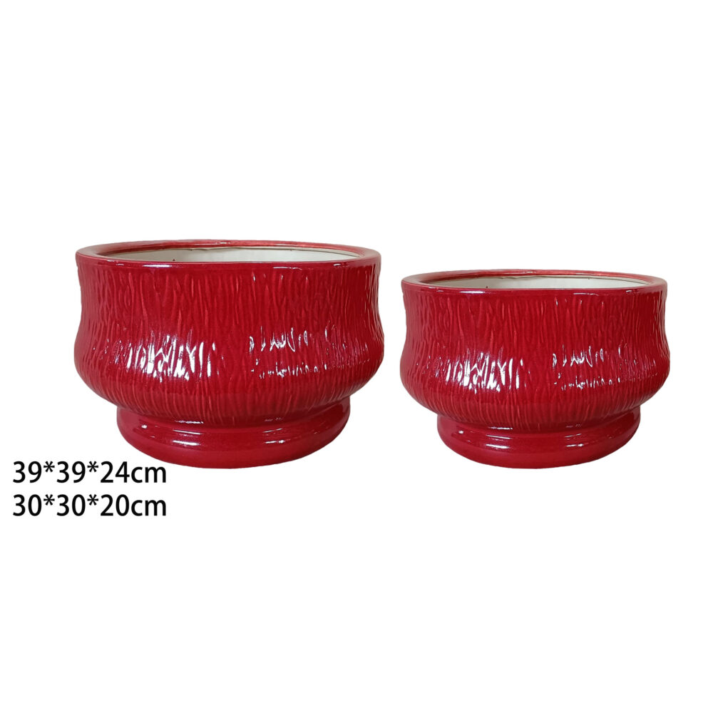 Ceramic Bark‑Textured Plant Pot Set A510