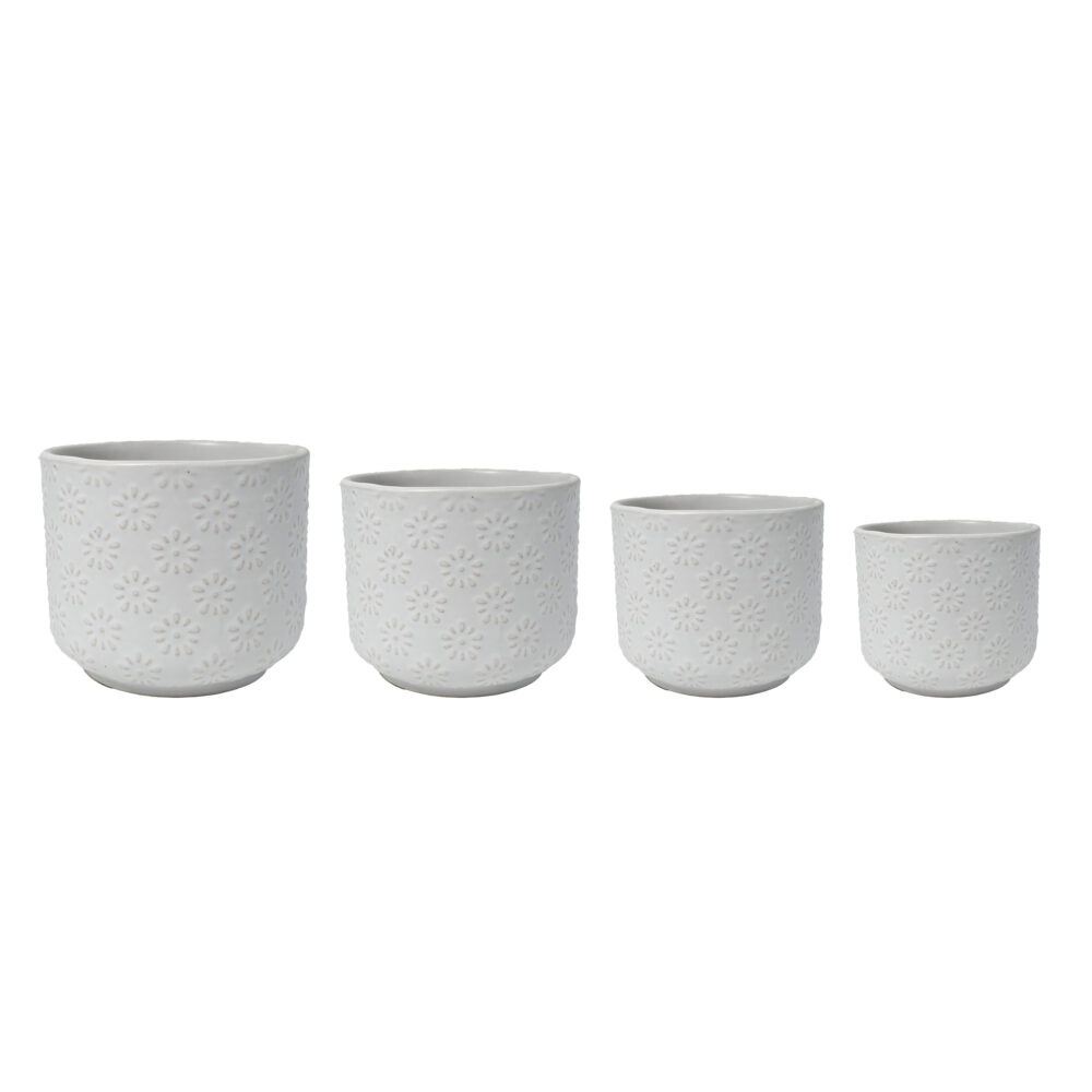 Ceramic Embossed Flower Plant Pot Set A512