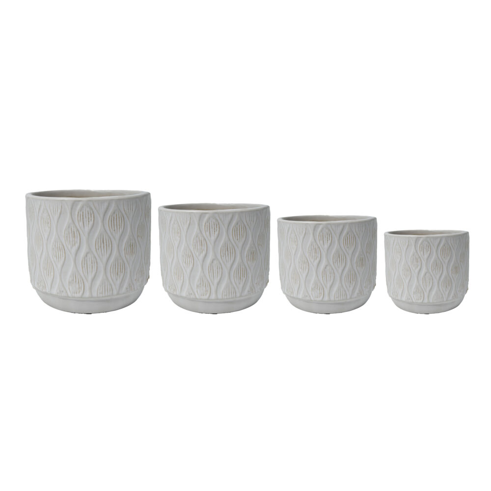Ceramic Wavy Embossed Plant Pot Set  A513
