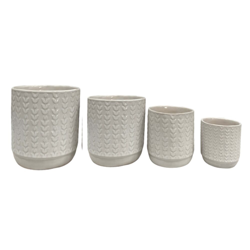Ceramic Leaf‑Vein Embossed Plant Pot Set A517