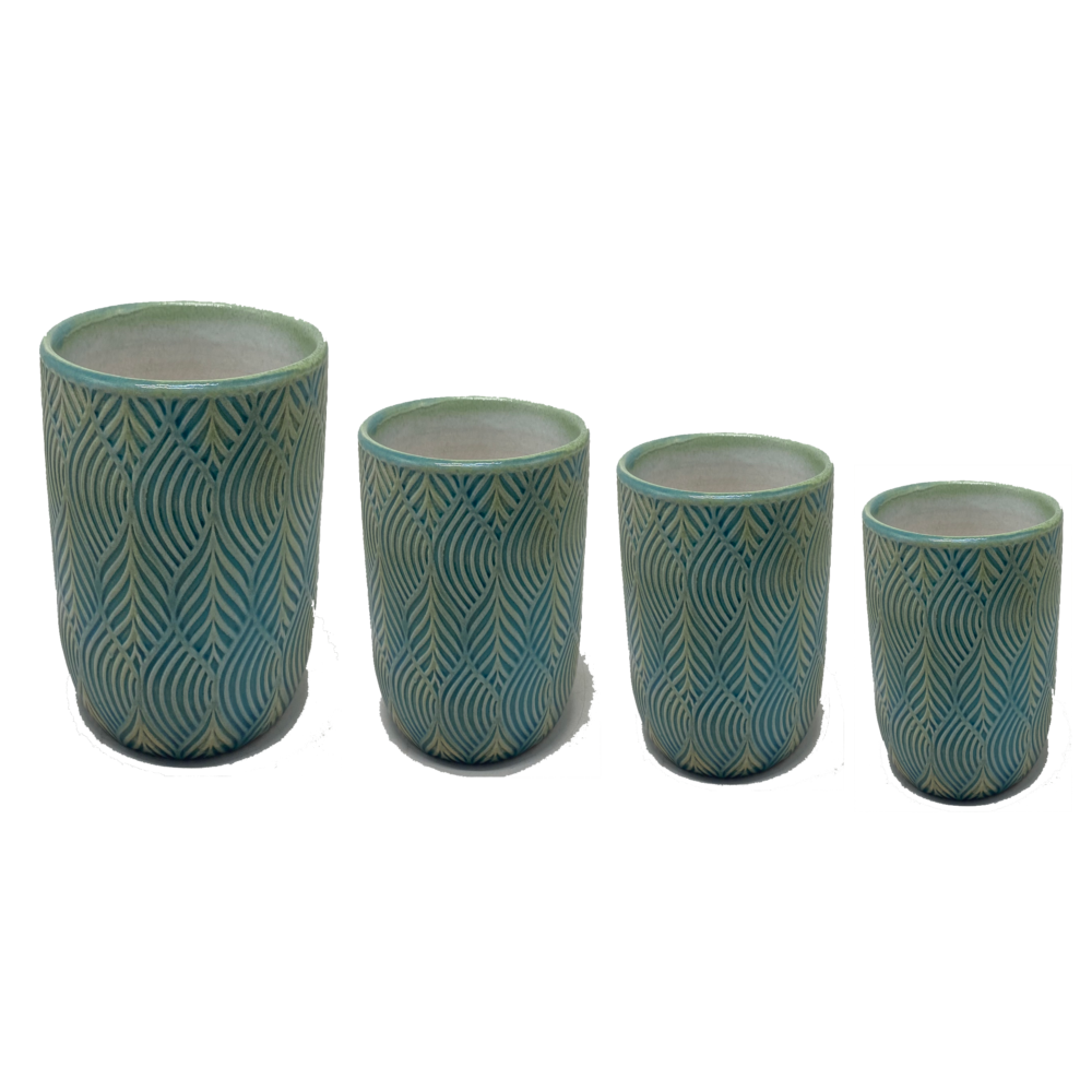 Embossed Wave Pattern Ceramic Planter Set  A518