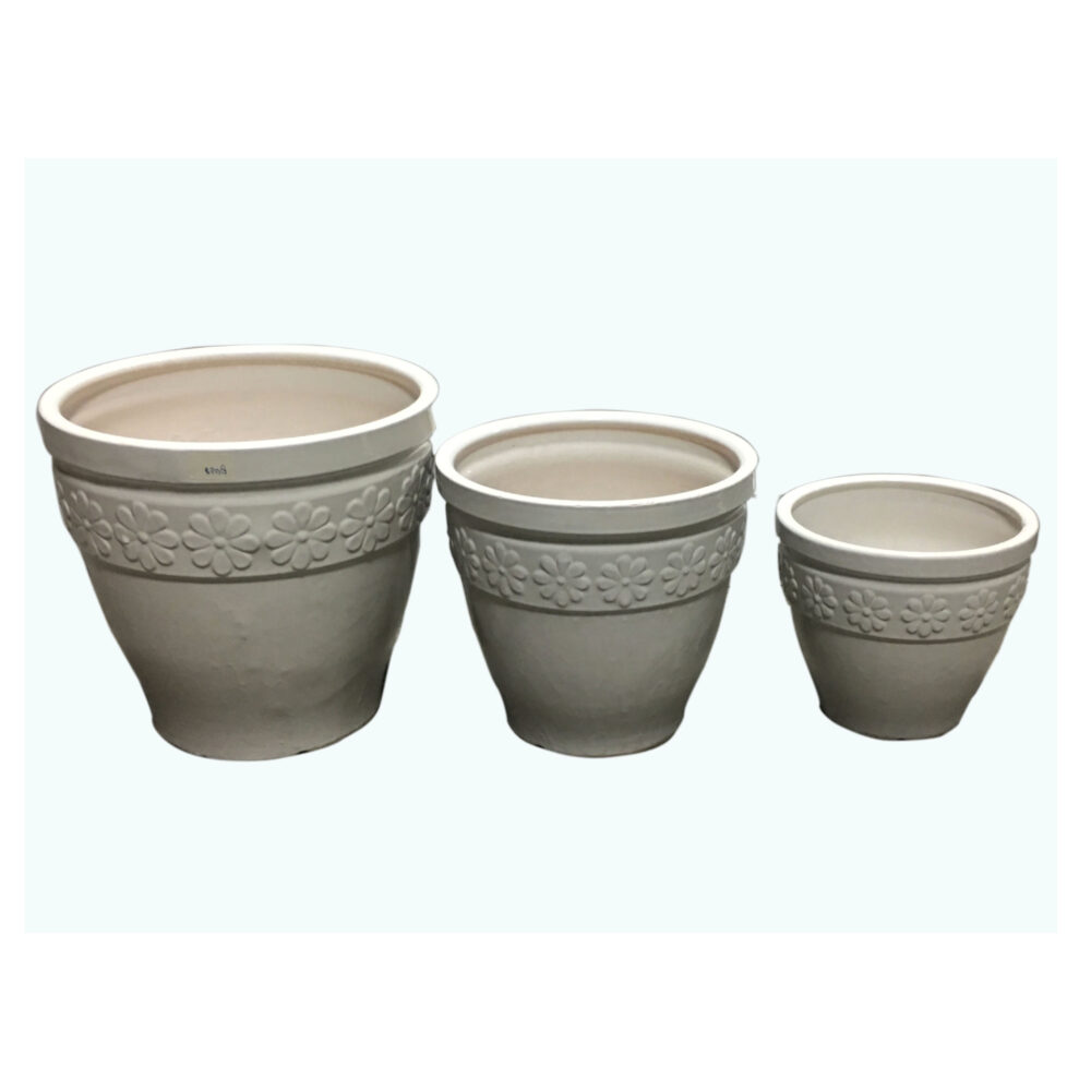 Floral Embossed Ceramic Plant Pot Set  B014