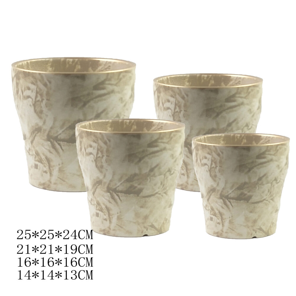 Marble Pattern Ceramic Planter Set with Golden Rim B018