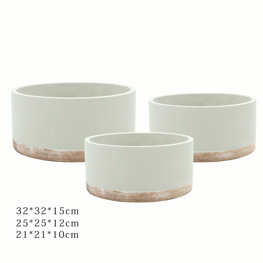 Shallow Cylinder Ceramic Plant Pot Set with Textured Base  C002