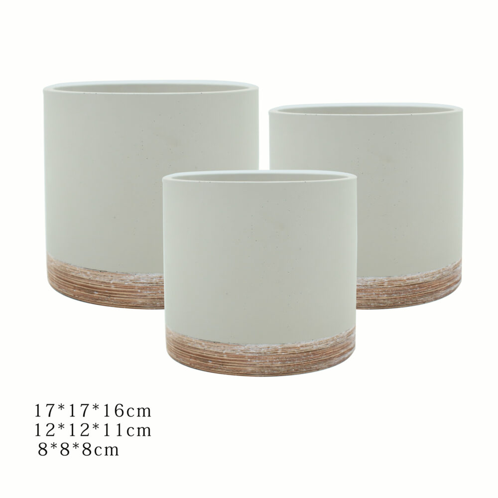 Cylindrical Ceramic Planter Set with Textured Base Accent  C015
