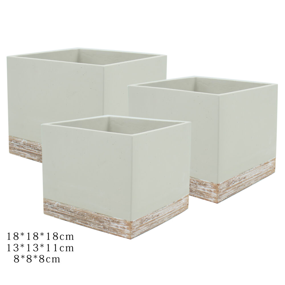 Square Ceramic Planter Set with Textured Base Trim  C016