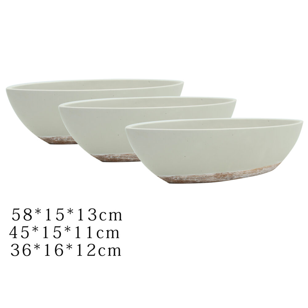 Oval Bowl-shaped Ceramic Planter Set with Textured Base C017