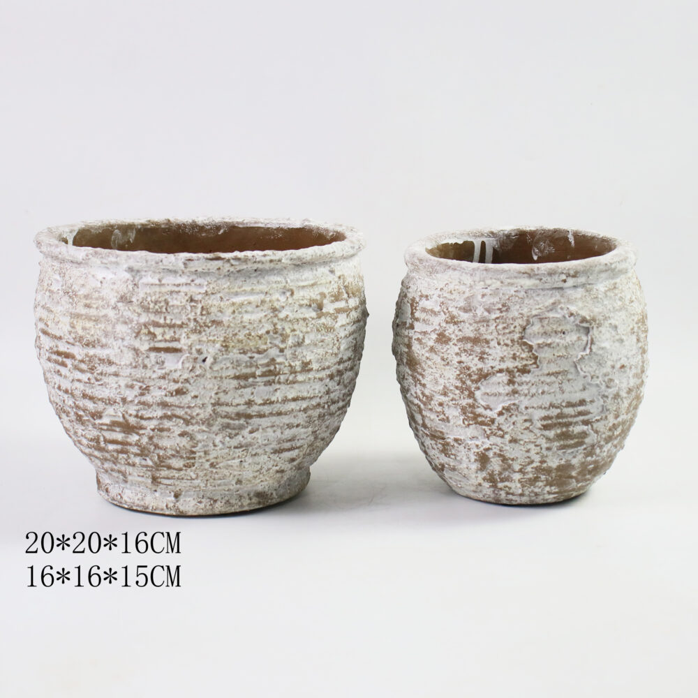 Vintage Distressed Textured Ceramic Planter Set  C021